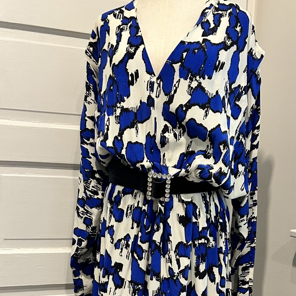 NWOT H&M Abstract Long Sleeve Ankle Dress Rhinestone Belt XXL